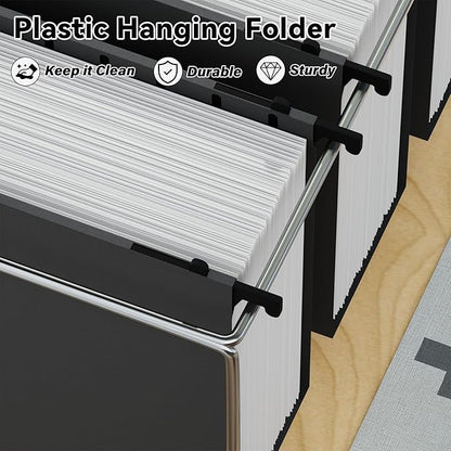 ANSOOK Plastic Legal Size Hanging File Folders, 3 Inch Reinforce Expanding File Folder,12 Pack Black Folders,File Cabinet Folders with Insertable Tabs,Accordion File Organizer for Office Home School