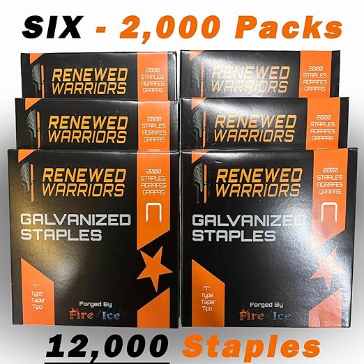 T50 Galvanized Staples – Heavy Duty 3/8" Crown, 3/8" Inch Leg Length – Fits All T50 Staple Guns – Forged in Fire & Ice (6) 2000 Packs or 12000
