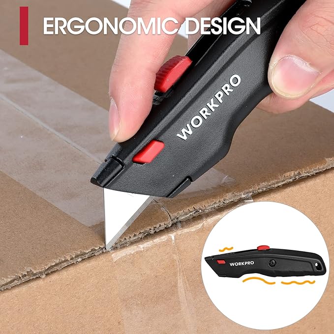 WORKPRO Premium Utility Knife, Retractable All Metal Heavy Duty Box Cutter, Quick Change Blade Razor Knife, with 10 Extra Blades