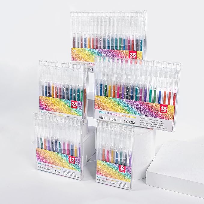 12 Colors Retractable Sparkle Glitter Gel Pens, 1mm Fine Point Refillable Metallic Gel Pens Sets for Kids Adult Coloring, Cards Making, Journaling, Highlighting, Art Projects, Gift for Christmas