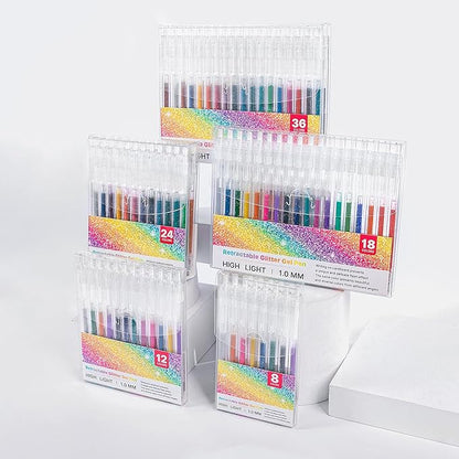 12 Colors Retractable Sparkle Glitter Gel Pens, 1mm Fine Point Refillable Metallic Gel Pens Sets for Kids Adult Coloring, Cards Making, Journaling, Highlighting, Art Projects, Gift for Christmas