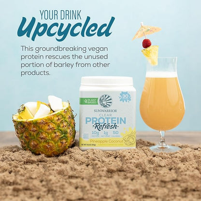Sunwarrior Protein Water Mix Vegan Plant-Based Protein and Hydration Powder 10g Protein Drink Pineapple Coconut Flavored 420g Tub (30 SRV) Protein Refresh