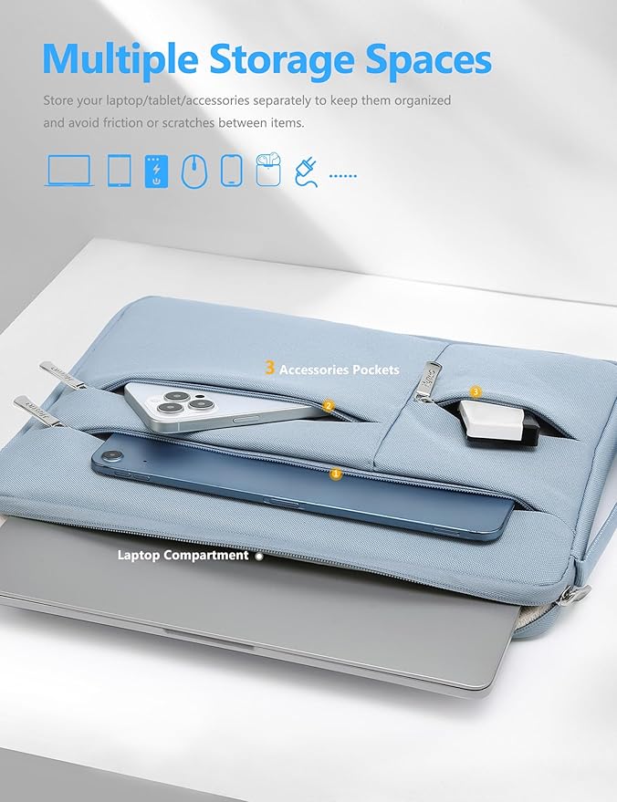 HYZUO 14-15 Inch Laptop Sleeve Bag for MacBook Air 15 M4 M3 M2, MacBook Pro 15, 15" Surface Laptop, XPS 14/15 Plus, Portable NoteBook Case for 14" HP Dell Lenovo ThinkPad Asus, Pale Blue