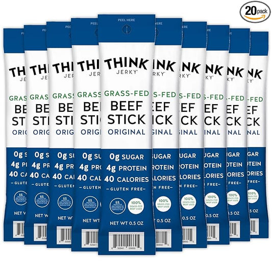 Think Jerky Original Beef Sticks, Gluten and Sugar Free, No Nitrates, Keto Paleo Friendly High Protein Low Carb Meat Snack - 0.5 oz Sticks, 20 Pack