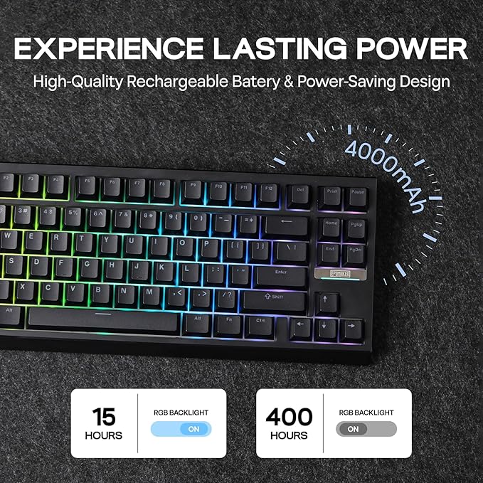 EPOMAKER G84 80% RGB Gaming Mechanical Keyboard, 2.4GHz/ Type-C/BT Wireless Keyboard, QMK/VIA Programmable, Hot-Swappable, NKRO, with Shine Through PBT Keycaps for Gamers (Black, Clear Switch)