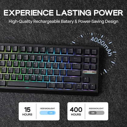 EPOMAKER G84 80% RGB Gaming Mechanical Keyboard, 2.4GHz/ Type-C/BT Wireless Keyboard, QMK/VIA Programmable, Hot-Swappable, NKRO, with Shine Through PBT Keycaps for Gamers (Black, Clear Switch)