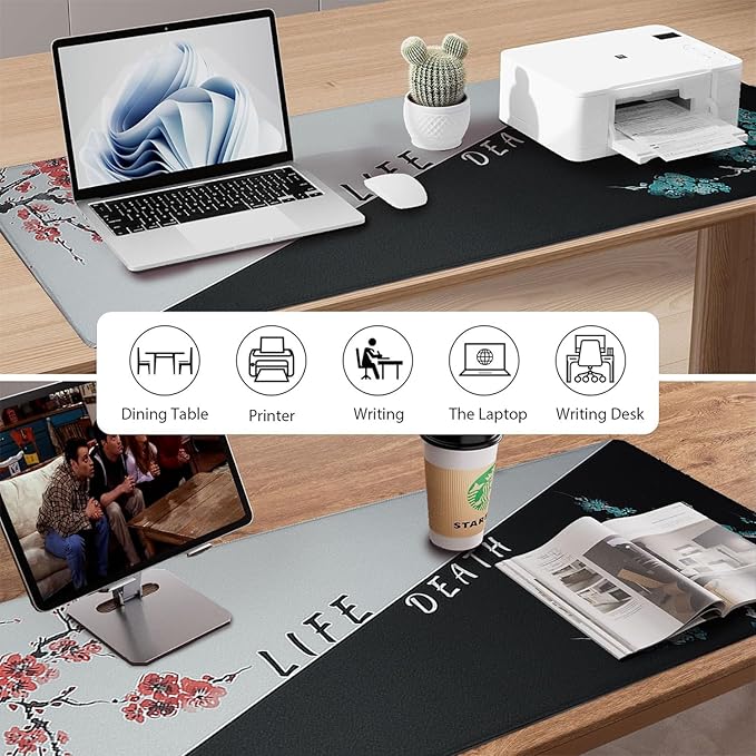Cherry Blossoms Patterns Desk Mat, Large Gaming Mouse Pad Non-Slip Rubber Base with Stitched Edges, Waterproof Protection for PC Laptop Home Office Desk Decor (31.5x11.8in)