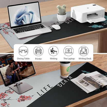Cherry Blossoms Patterns Desk Mat, Large Gaming Mouse Pad Non-Slip Rubber Base with Stitched Edges, Waterproof Protection for PC Laptop Home Office Desk Decor (31.5x11.8in)