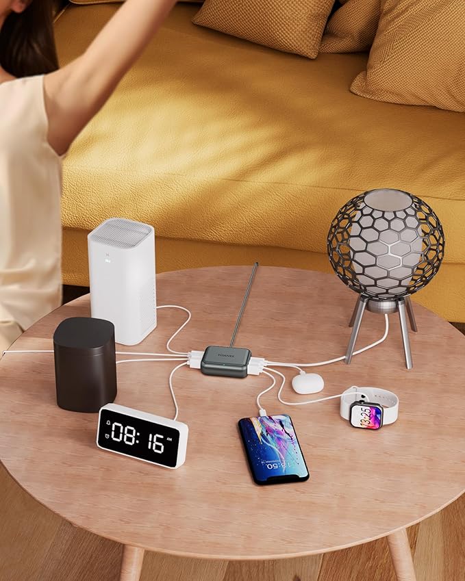 8-Port USB Charger, Multi-Port Travel USB C Charger, Mini Charging Station with USB C and USB A Ports, Charging Station Block for Traveling, Camping Compatible with Phone, Earbud (Dark Gray)