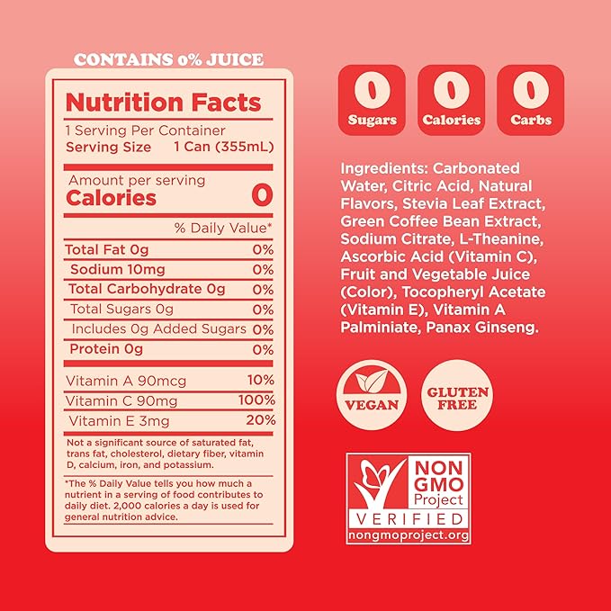 FEEL Zero Sugar Natural Energy Drink – Strawberry Guava, 140mg Plant-Based Caffeine with L-Theanine for Focus, Vitamin C for Immunity, Vegan, Non-GMO, No Artificial Sweeteners, 12 Fl Oz Cans (12-Pack)