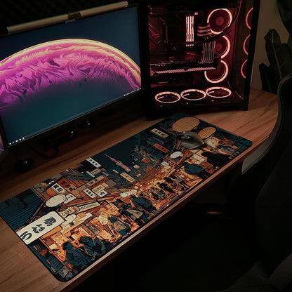 MAY FLOWER Large Gaming Mouse Pad, Full Keyboard Mat, Long Laptop Mousepad, Computer Mouse Mat for Home and Office, Anti-Slip Rubber Base, 31.5 x 11.8 Inches (Japan Street)