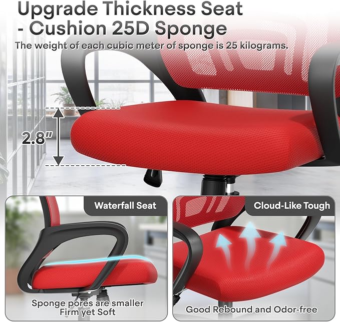 Athena Collection Office Chair - 330Lbs, 2 Packs Breathable Mesh Desk Chair Thickness Cushion with Lumbar Support & Armrest, Rolling Swivel Adjustable Tilt Lock for Home Office/Gaming, Bedroom Study