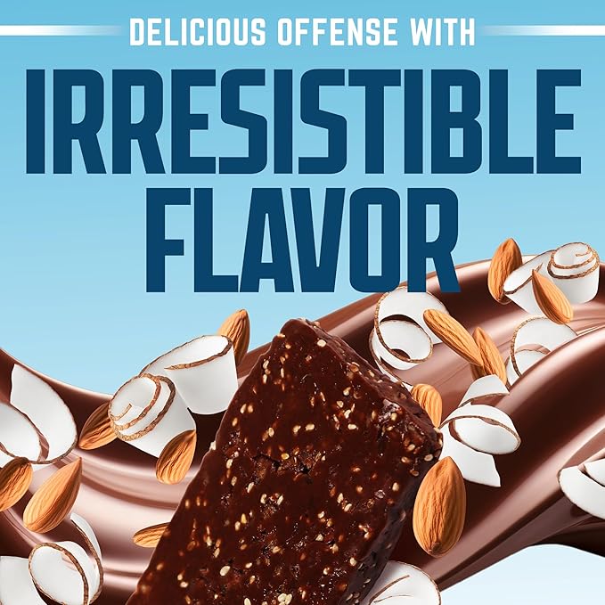 Defender Vegan Protein Bar, Coconut Almond Chocolate Chip, Plant Based Snack Breakfast Bars, Psyllium Husk, High Fiber, Non GMO, Kosher, No Stevia & Sugar Alcohols, 12 Bars, Holiday Gift Item, Stocking Stuffer