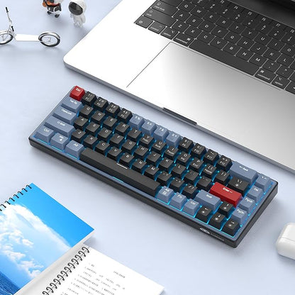 MageGee 60% Mechanical Gaming Keyboard, 68 Keys Compact Blue LED Backlit Gaming Keyboards, SKY68 Wired Ergonomic Mini Office Keyboard for Windows PC Gamer (Red Switch, Blue & Black)