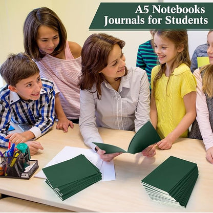 Mimorou 100 Pcs Kraft Notebook Journals 5.5 Inch x 8.3 Inch A5 Softcover Notebooks Bulk for Writing Sketch Office Notepad with 60 Pages 30 Sheets (Green,Lined)