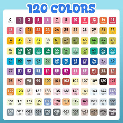 120 Colors Alcohol Markers, Dual Tip Permanent Art Markers with Black Suitcase, For Adults Coloring, Sketching, Card Making and DIY Patinting