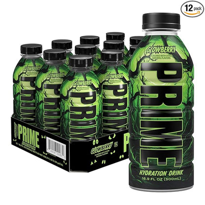 PRIME Hydration GLOWBERRY, Sports Drinks, Electrolyte Enhanced for Ultimate Hydration, 250mg BCAAs, B Vitamins, Antioxidants, Low Sugar, 16.9 Fl Oz, 12 Pack