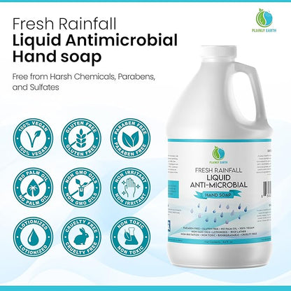 AntiMicrobial Hand Soap, 64 oz Bulk Refill - Antibacterial Hand Soap, Gentle, Scented Moisturizing Hand Soap for Kitchen and Bathroom - Fresh Rainfall