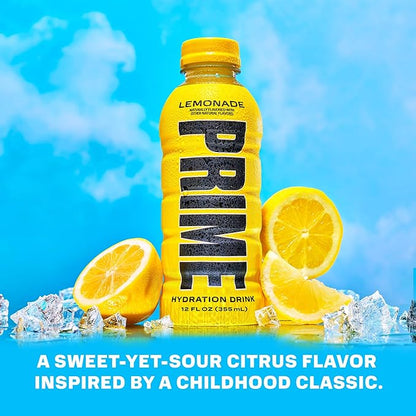 PRIME HYDRATION Variety - ICE POP, Strawberry Banana, Lemonade, Sports Drinks, Electrolyte Enhanced for Ultimate Hydration, 250mg BCAAs, B Vitamins, Antioxidants, Low Sugar, 12 Fl Oz, 15 Pack