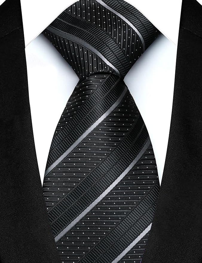 JEMYGINS Mens Striped Tie and Lapel Pin Necktie Pocket Square with Tie Clip Sets for Business Casual 4PCS