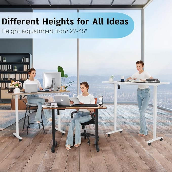 Electric Standing Desk 55 x 24 Inches Adjustable Height Sit Stand Up Desk for Home Office Computer Workstation Memory Preset with Wheels, White