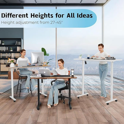 Electric Standing Desk 55 x 24 Inches Adjustable Height Sit Stand Up Desk for Home Office Computer Workstation Memory Preset with Wheels, White