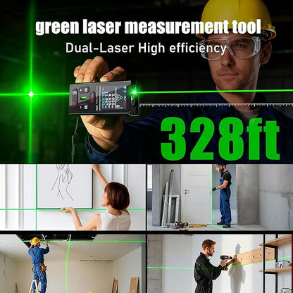 Laser Measuring Tool 328 Ft Dual Green Laser Rangefinder Green Crosshair Laser Measuring Tool Backlit LCD Display Rechargeable Laser Rangefinder/Length/Volume/Area/Voice (m/Ft/in) ZC-L387 ZHOUCE