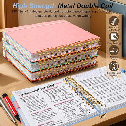 Hardcover Spiral Notebook 8.5"x11" Journal Notebook with Tabs and Removable Dividers 300 Pages 5 Subject Notebook College Ruled, Faux Leather Spiral Bound Notebook for Women School Work (Lake Blue)