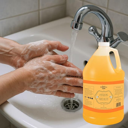 CITRUS MEDLEY Thick Hand Soap with Organic Ingredients – 1 Gallon Refill (128 fl oz / 3.78 L). Castile liquid soap with aloe vera & organic essential oils. Natural, moisturizing, made in USA.