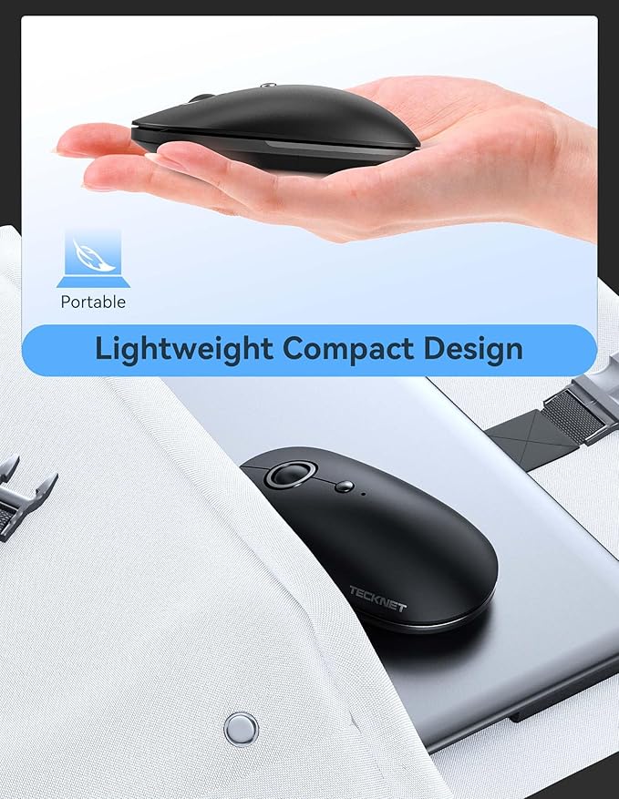 TECKNET Wireless Mouse, 2.4G USB Quiet Click Mouse - Ambidextrous, 4800 DPI, Slim Portable for Travel, PC/Laptop Compatible - Black