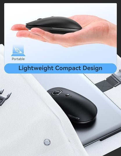 TECKNET Wireless Mouse, 2.4G USB Quiet Click Mouse - Ambidextrous, 4800 DPI, Slim Portable for Travel, PC/Laptop Compatible - Black