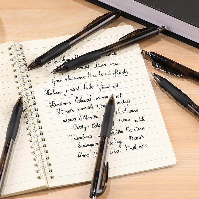 USUAL 12 Pack Retractable Gel Pens 0.5 mm,Black Ink Pen Fine Point Quick Dry Smooth Writing Rollerball Pens,Writing Ballpoint Pens for Office School Supplies