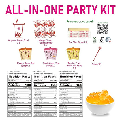 O's Bubble Boba Tea Kit - 6 Servings Bubble Tea Kit - Popping Boba Party Kit - 3 flavors Popping Boba Kit - 6 Packs of Syrups and 6 packs of Popping Boba - All in One Boba Kit for Popping Boba Tea Lovers