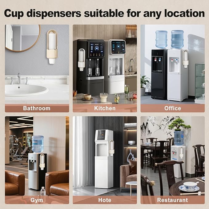 Wall Mount Bathroom Cup Dispenser - Pull Type Water Cooler Cup Holder for 5oz-9oz Disposable Paper and Plastic Cups, Adhesive Install, Wall Mounted Coffee Dispenser for Home, Office, Gym