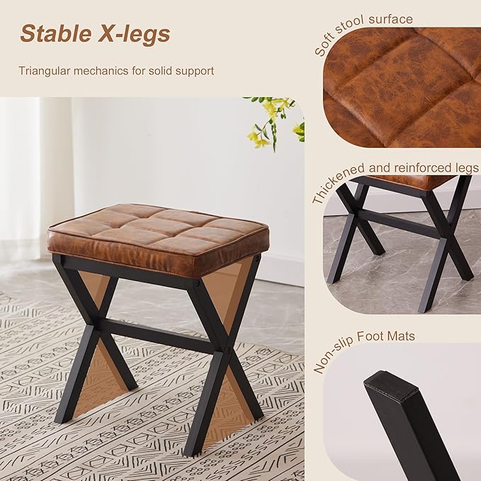 FILWH Foot Stool Small Ottoman Foot Rest Padded Foot Stool Desk Foot Stool For Under Office Desk Vanity Stool Bamboo Footstool Sofa Footrest Shoe Stool Small Foot Stools (Black Legs + Patterned Brown)