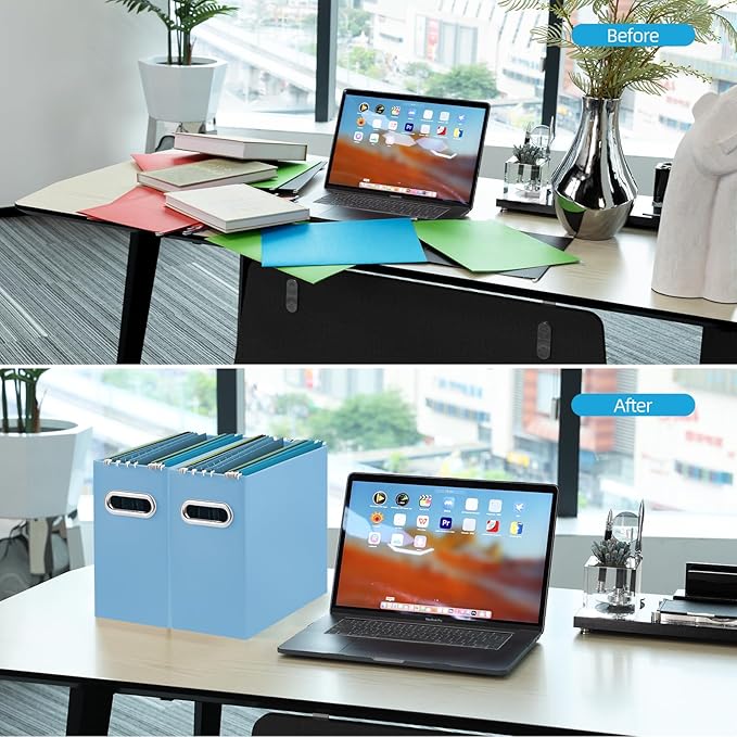 Oterri Cardboard File Organizer Box for Hanging File Folders Letter Size,File Box for Computer Desk,File Cabinet,Working Home,Office,Classroom (Blue,Letter Size - 2 Packs)