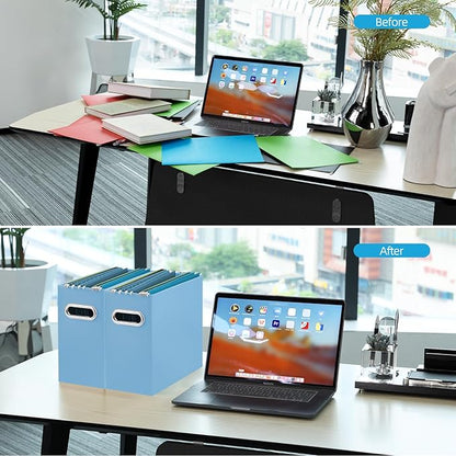 Oterri Cardboard File Organizer Box for Hanging File Folders Letter Size,File Box for Computer Desk,File Cabinet,Working Home,Office,Classroom (Blue,Letter Size - 2 Packs)