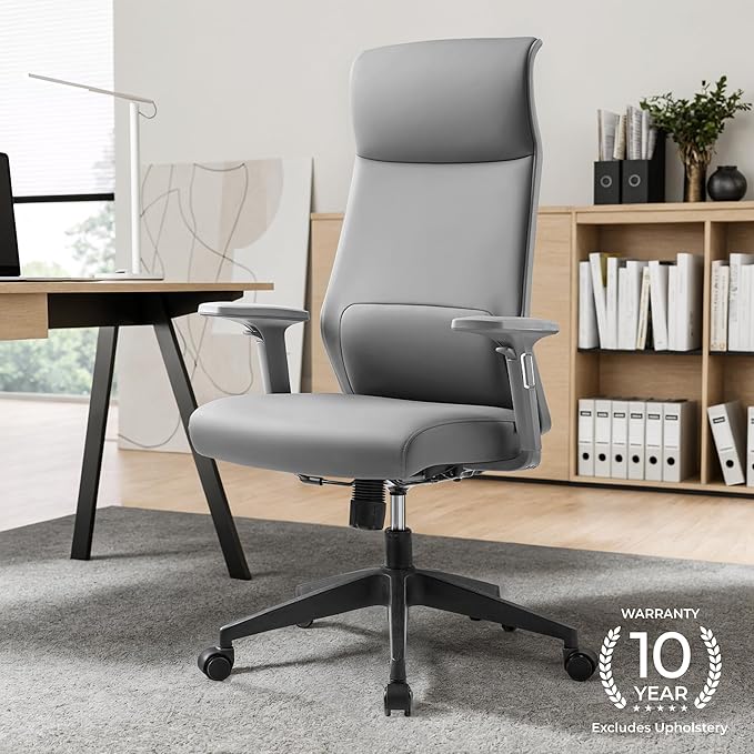 EUREKA ERGONOMIC Valen Leather Desk Chair, High Back Office Chair, Microfiber PU Leather Office Chair with Wheels, Executive Office Chair Comfy for Samll Spaces(Pack of 10, Gray)