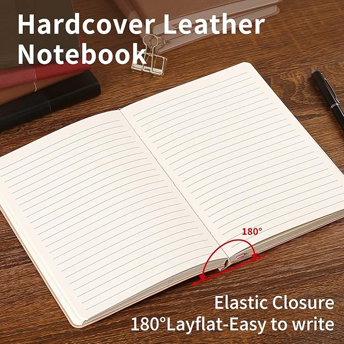 Lined Journal Notebook for Work College Ruled Note Book 5.79"x8.27" A5 PU Leather Daily Journaling 216 Pages for Women Men Writing Home School Supplies Business (Red)