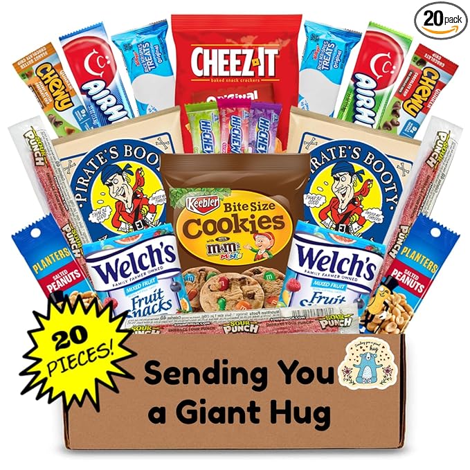 Hangry Kits Sending a Giant Hug For Men And Women - Send-A-Hug Basket Care Package for Men, To A Friend Or Loved One In Hospital, After Surgery Or Sickness. Recovery. Delicious Variety Of Comforting Snacks