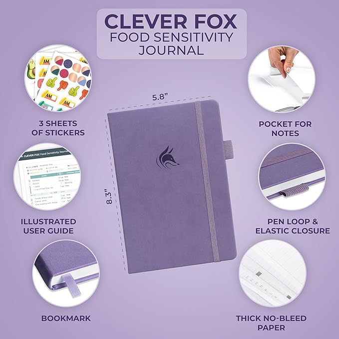Clever Fox Food Sensitivity Journal – Daily Intolerance & Symptom Log for IBS, Diabetic, Low Fodmap, Elimination Diet – Health Tracker (Lavender)