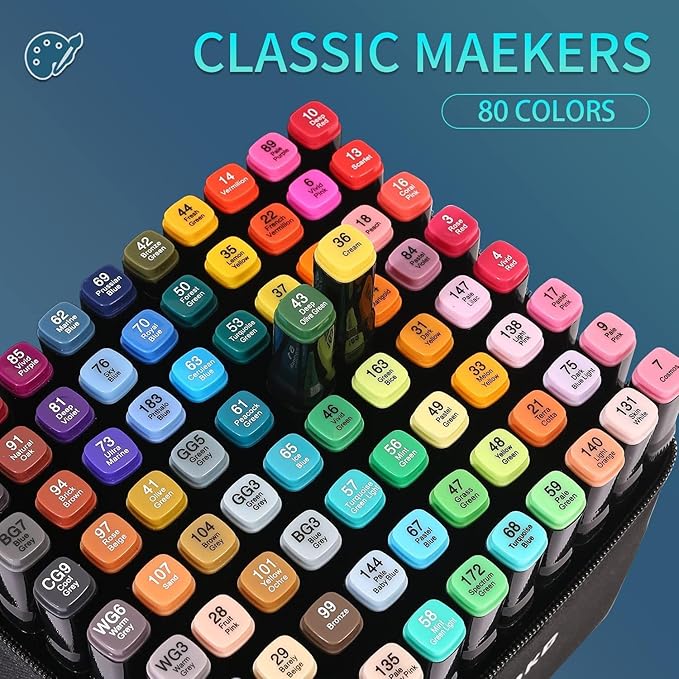 Alcohol Markers Set, 80 Colors Alcohol Based Dual Tip, Broad and Brush Tip for Adult Coloring Books, Drawing, Sketching (80)
