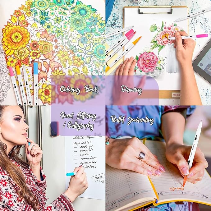 Soucolor Teacher Appreciation Gifts, College Graduation Gifts, 36 Colors Dual Tip Art Brush Markers Pens for Adult Coloring Books Kids Note taking Planner Lettering Drawing Preppy School Stuff