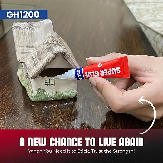 GH1200 - Super Glue for All Purpose - 4 Gram x 16 PCs Super Fast, Thick & Strong Adhesive Superglue - Cyanoacrylate Glue for Hard Plastics, DIY Craft, Ceramics, Frame, Leather, Metal Etc