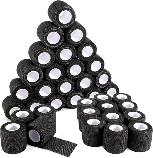 36 Rolls Black Sensi Wrap Elastic Self Adhesive Bandage Wrap 2 Inch, Breathable Cohesive Bandage, Ankle Sprains Swelling Sports Athletic Grip Tape, Dogs Pet Vet Wrap