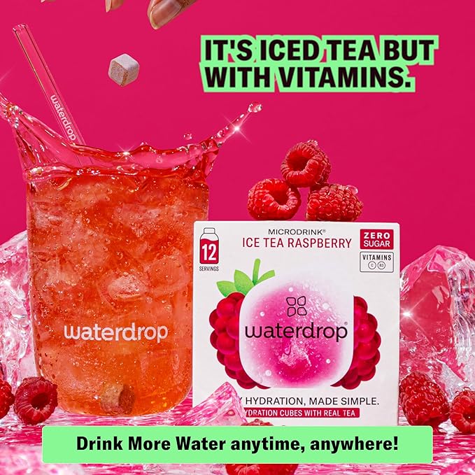 Waterdrop Hydration Cubes With Vitamin C, B Vitamins and Electrolytes, 3 Iced Tea Flavor Electrolyte Variety Pack, Flavored Water Enhancer Cubes for Still & Sparkling Water, Sugar Free, 36 Count