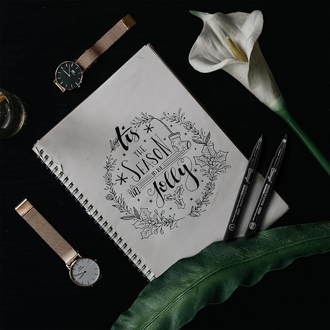 Bianyo Black Art Pen Set - 12 Assorted Sizes Fine Line Drawing, Upgraded Pigment Ink, Water-Resistant Archival Pens for Artists, Crafters, and Journaling