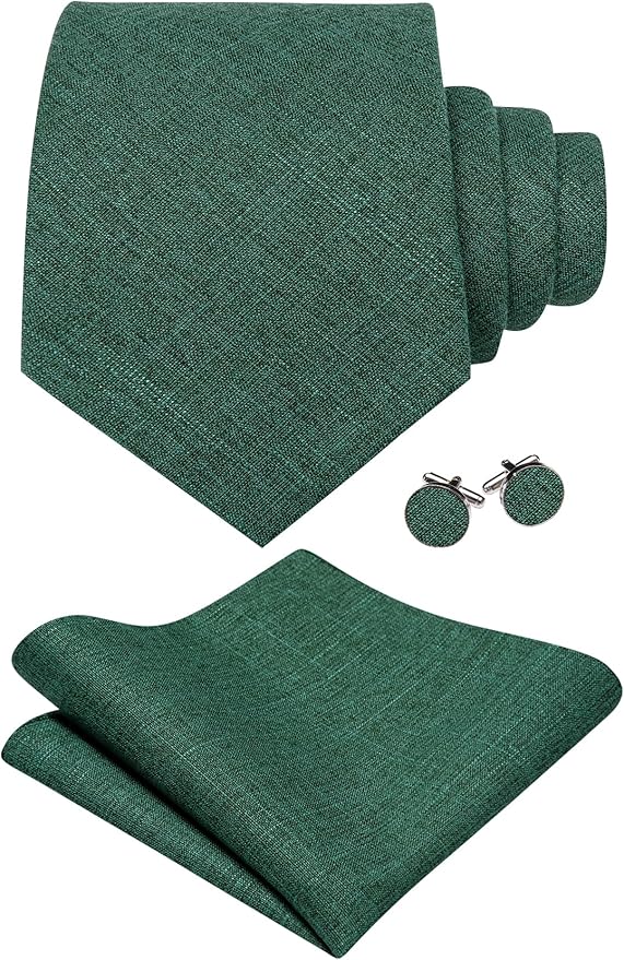 Barry.Wang Tie Sets for Men Silk Solid Necktie Stain Ties Handkerchief Pocket Square Cufflinks Wedding Business Dyed