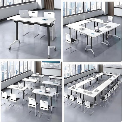 Conference Table, Foldable Flip-top Conference Room Table with Wheels - Mobile Office & Classroom Training Table for Collaborative Workshops, Team Meetings & Seminars (Yellow, 55"×16"×30")