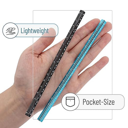 Mr. Pen- Small Architectural Scale Ruler, Aluminium, 6 Inch, 2 Pack, Black and Blue, Pocket Size Ruler, Triangle Ruler, Metal Ruler Set, Architect Scale Ruler for Blueprints